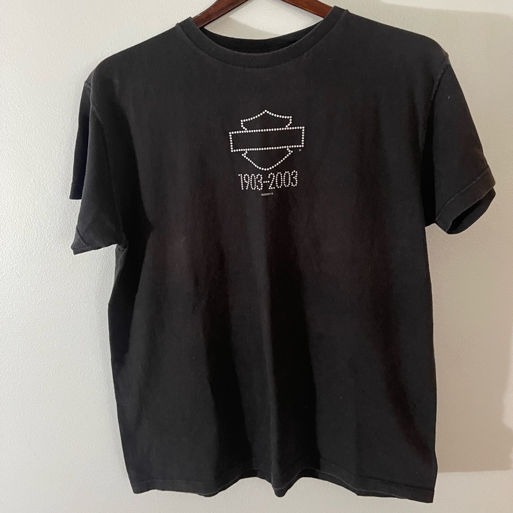 Y2K Harley Davidson Gemstone 2002 Womens Black Shirt Large Vintage